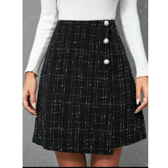 Classic Button Detail Tweed Mini Skirt - Picture 1 of 5